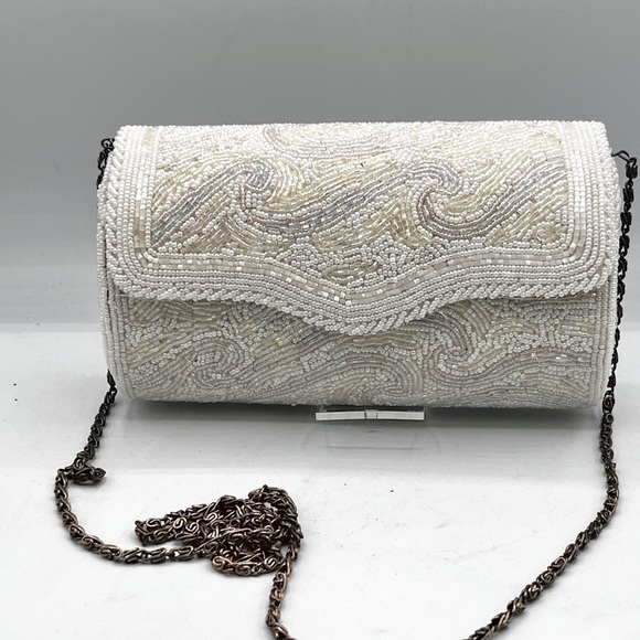 Vintage Delill Beaded Handbag Braided Chain Snap Close Evening Bag Prom Wedding - Picture 1 of 10